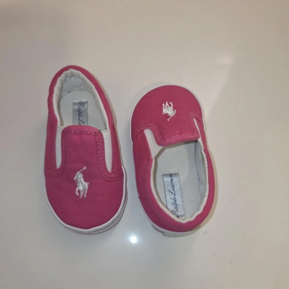 Polo Ralph Lauren Shoes Toddler Girls 4 Pink Canvas Slip On Pony Logo Crib